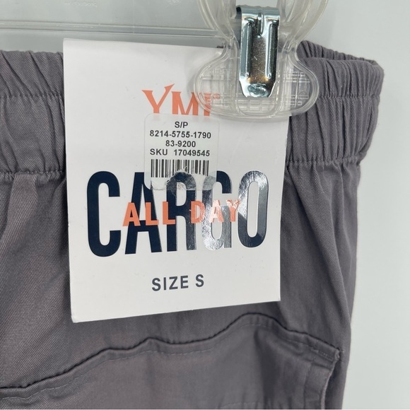YMI Women’s MID RISE ALL DAY CARGO PANTS Gray COTTON NWT size S Drawstring hem - Picture 6 of 10
